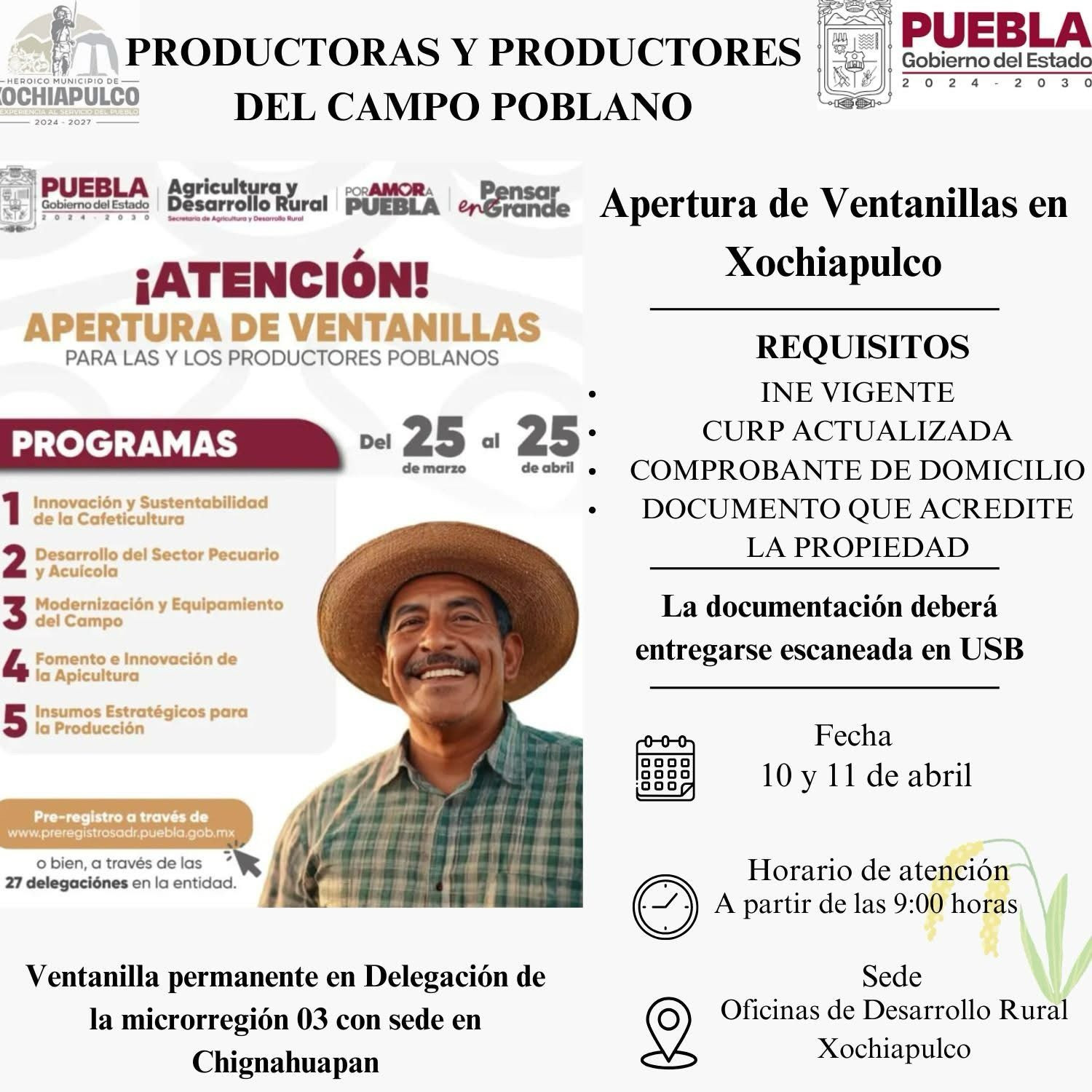 apertura de las ventanillas para los programas en apoyo al campo poblano.